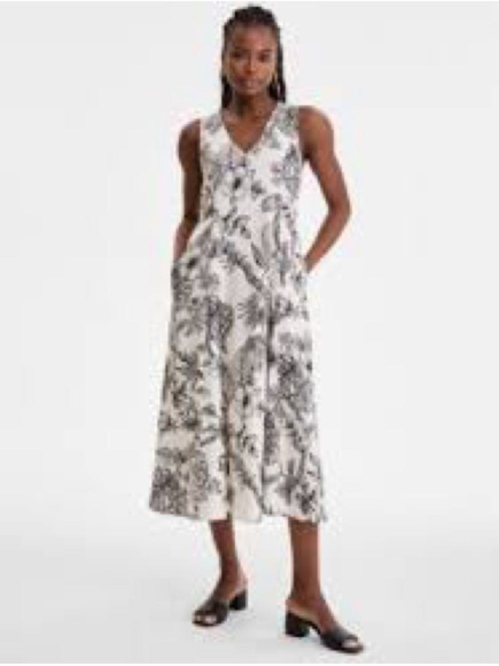 Women's Godet Floral-Print V-Neck A-Line Dress NWT